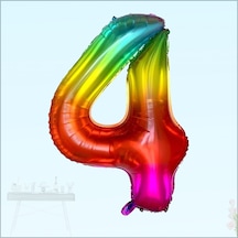 4 Yaş Rakam Folyo Balon. 100 CM - Gökkuşağı