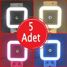 Kare Led Gece Lambası 0,5W Işıklı Fişli Fotosel Sensörlü 5 Adet