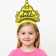 Sarı Happy Birthday Prenses Tacı Doğum Günü Taç Aksesuarı Çocuk