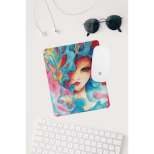 Mavi Saçlı Kız Çizimli Bilek Destekli Dikdörtgen Mouse Pad. Mousepad