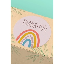 90 Adet Thank You Teşekkür Etiketi Gökkuşağı Desenli 3x3cm St2025 Çok Renkli