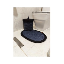 Jüt Hasır 2 Li Banyo Paspas Takımı Bohem Tarzı Banyo Takımı Paspas 40x60 /sepet/25x25 Kırçılmavi Siyah Kırçılmavi Siyah