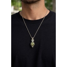 Gümüş Renk Ananas Kolye Fosforlu Taşlı 60 Cm Unisex Metal Zincir Çok renkli