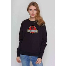 Riverdale Jurassic Park Logo Baskılı Siyah Kadın Sweatshirt
