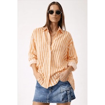 Fashion Friends Çizgili Kadın Gömlek 26y0670k1 Turuncu