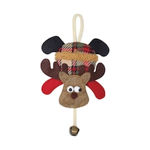 Yılbaşı Kapı Süsü Ekoseli Çanlı Geyik 20 Cm