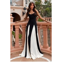 Kontrast Zarafet Monokrom Renk Bloklu Etek Detaylı Askılı Uzun Maxi Davet Kokteyl Elbisesi Siyah Kontrast Zarafet Monokrom Renk Bloklu Etek Detaylı Askılı Uzun Maxi Davet Kokteyl Elbisesi Siyah