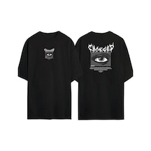 Thewert Unisex Changed Eye Ön Arka Baskılı Sıyah Oversize T-shirt Siyah