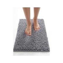Şönil Banyo Paspası, Mikro Elyaf, Beyaz, 40x60 Cm Banyo Halısı, Uzun Tüylü, Yüksek Emicilik, Makinede Yıkanabilir Gri Diğer