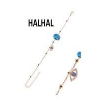 Gümüş Göz ve Turkuaz Taşlı Toplu Zincir Halhal Turkuaz