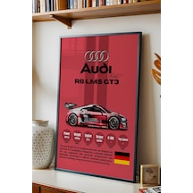 Audi R8 Lms Gt3 Premium Spor Araba Çerçeveli Tablo - Teknik Özellikli Otomobil Sever Duvar Dekoru Siyah
