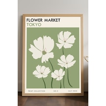 Flower Market Tokyo Doğal Ahşap Çerçeveli Poster, Dekoratif Sanatsal Duvar Tablosu