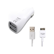 Tiger Araç Şarj Aleti ve Note 3 / S5 Usb 3.0 Kablo Set Beyaz N