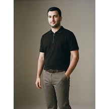 Maccali Erkek Siyah Pamuklu Dokulu Rahat Kalıp Polo Yaka Tişört