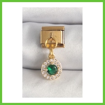 Bezos 316l Çelik Gold Renk Sallantı Yeşil Zirkon Taşlı Nomination Charm Dmc