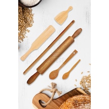 Zambak Serisi Ahşap Hamur Açma Oklavası Merdanesi Kaşık Seti 6 Lı