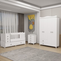 Melina Bebek Odası Yıldız 4 Kapaklı Ve Şifonyer - Gri Beyaz