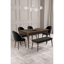 Calvin Barok 80x132 Açılabilir Mdf Masa Yemek Odası Takımı, Mutfak Takımı 4 Sandalye, 1 Bench Siyah