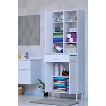 Eliusta Funci Beyaz Renk G:55 Cm Banyo Dolabı 3 Kapaklı 7 Raflı Dolap 55x173x32,5 Cm Boyutlarında Dolap Beyaz
