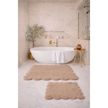 Buççin Online Mağaza Dekoratif Kaymaz Taban Papatya Kesimli Banyo Paspası, Klozet Takımı, 60x100-50x60 Cm Polyester Kahve Çok Renkli