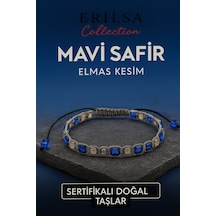 Sertifikalı Küp Kesim Terahertz Mavi Safir Doğal Taş Bileklik İnce Model 5mm Mavi