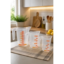 3'lü Set Kulplu Ölçü Kabı Seti 300 Ml -- 500 Ml -- 1000 Ml Pastacı Şeffaf - 905863498 Şeffaf