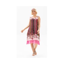 Eliş Şile Bezi Kısa Kol Vual Defne Midi Boy Elbise Pembe 6089