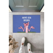 Rugmood Modern Dijital Baskı Paspas - Hayat Kısa Boşver - Kapı Önü Paspası Mavi