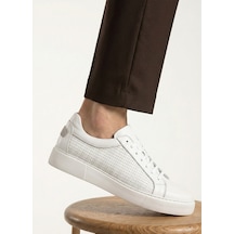 Shoetyle - Hakiki Deri Beyaz Renk Erkek Sneaker - 250-1300-1464 Beyaz