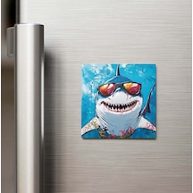 Shark - Köpekbalığı - Güneş Gözlüklü Style - Buzdolap Magneti - 9x9 Cm