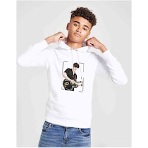 Shawn Mendes Gitar Baskılı Unisex Çocuk Kapüşonlu Beyaz Sweat Beyaz