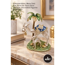 5 Adet Taşlı Yavrulu Deve Figürü Dekoratif Biblo, Masa Üstü Süs, Anne Ve Yavru Deve Tasarımı, Decorative Figurine