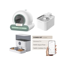 Groove Ti+ Akıllı Otomatik Kedi Tuvaleti Yeşil - Petfit Aqua Flow Akıllı Bataryalı Su Pınarı Çeşmesi + Petfit Catmax Pro Plus Akıllı Otomatik Mama Kabı Bundle