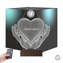 Luvivia Sevgiliye Hediye Kalp El Tasarımlı Kişiye Özel Metal Saatli 3d Lamba - Masa Gece Lambası