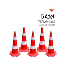 5'li Tpe Trafik Konisi Seti 70 Cm Çift Reflektifli Trafik Dubası-3602
