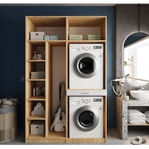 Megan Çamaşır Ve Kurutma Makinesi Dolabı Banyo Dolabı Meşe Beyaz Meşe Beyaz