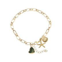 Doğal Taş Detaylı Charm Halhal Altın