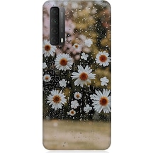 Huawei P Smart 2021 Uyumlu Yağmur Ve Papatyalar Desenli Silikon Kılıf