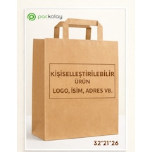 Logo Baskılı Kraft Kağıt Çanta Flat Saplı 32 21 26 Cm 100 Adet