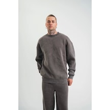 Unisex Uzun Kol Bisiklet Yaka Yıkamalı Sweatshirt - Füme Füme Unisex Uzun Kol Bisiklet Yaka Yıkamalı Sweatshirt - Füme Füme