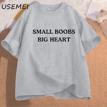 Flood Of Style Küçük Göğüsler Büyük Kalp T-shirt Komik Söyleyerek Tshirt Yetişkin Mizah Şakalar Kısa Kollu P Gri