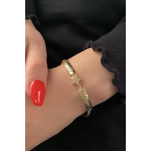 Fiyonk Kuyumculuk 14 Ayar Altın Yıldız Detaylı Geniş Balıksırtı Bileklik 001