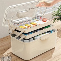 Xuweiwei 1 Adet Beyaz 3 Katlı Taşınabilir İlaç Organizer Kutusu Elle Tutma Kolu Çoklu Bölümlü Plastik Kapaklı Ev Tıbbi Depolama Kutusu Altın