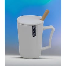 Mermer Tasarımlı Kapaklı Kaşıklı Sıcak Tutan Kupa Bardak Fincan Mug Mini Motivasyon Termos 330 Ml. Beyaz