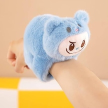 Sevimli Kawaii Labubu Hayvan Tokatlı Çıtçıtlı Sarma Bileklik Labubu Peluş El Yüzügü Bileklik Açık Mavi