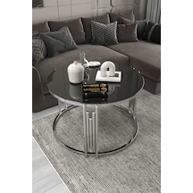 Piyano Tekli Orta Sehpa Gümüş Ayak Füme Ayna