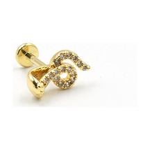 Gold Taşlı Yılan Tragus Helix Piercing Anti Alerjik, Kararma Yapmaz Çok Renkli