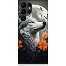 Samsung Galaxy S22 Ultra Uyumlu Ay Çiçeğinde Kurt Güzelliği Desenli Silikon Kılıf Çok Renkli