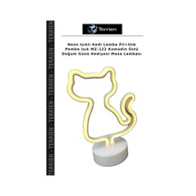 Neon Işıklı Kedi Lamba Pil+usb Pembe Işık Mz-122 Komodin Üstü Doğum Günü Hediyesi Masa Lambası