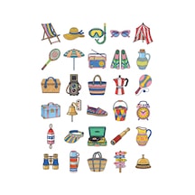 30 Adet Retro Yaz Tatili Sticker Seti - Laptop, Defter, Telefon Kılıfı Çok Renkli
